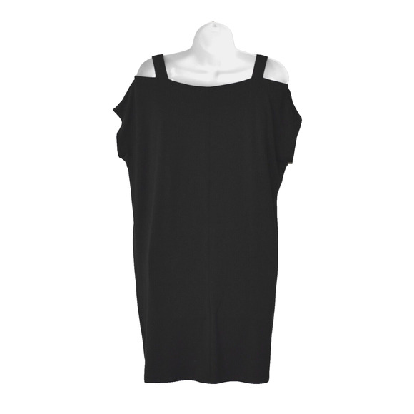 A8 NEW EILEEN FISHER Black Tencel Jersey Knit Cold Shoulder Mini Dress Size XS - Picture 3 of 5